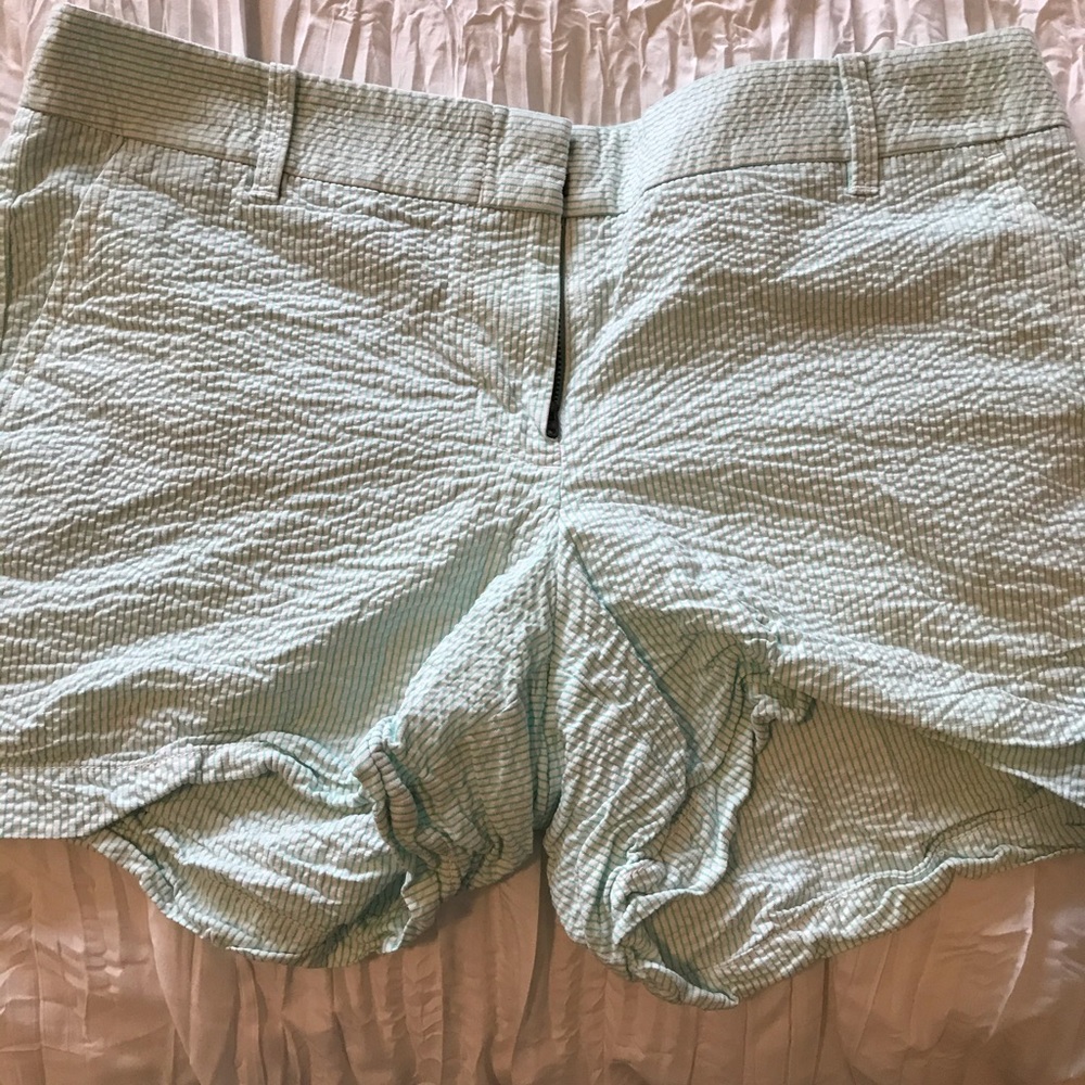 J Crew Mint striped seersucker shorts